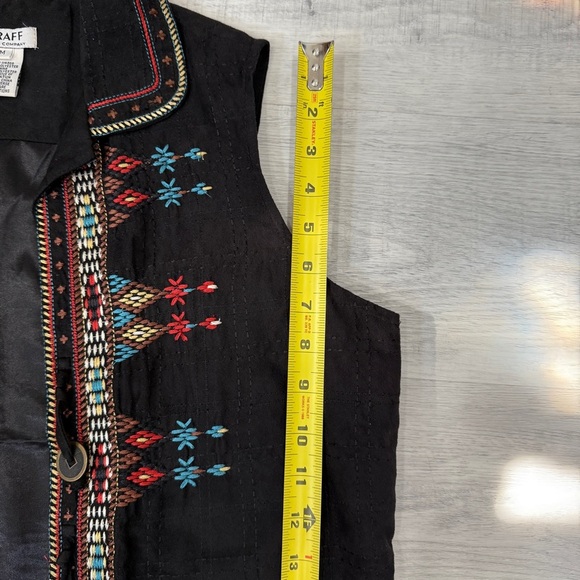 Graff Southwestern Style Black Vest with Colorful Embroidery Size M - Picture 16 of 17